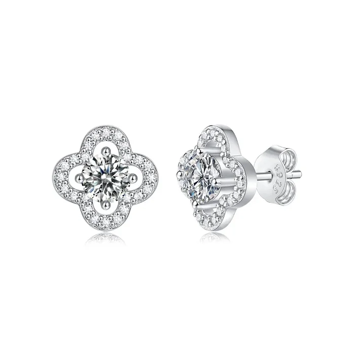 Yvonne Moissanite Four-Leaf Halo Cluster Stud Earrings