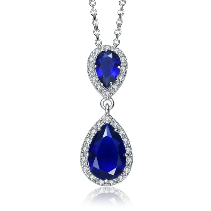 Yvonne Ocean Blue Pear Halo Drop Necklace