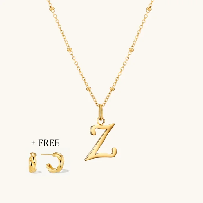Z Script Initial Necklace + FREE Allure Hoops Gold