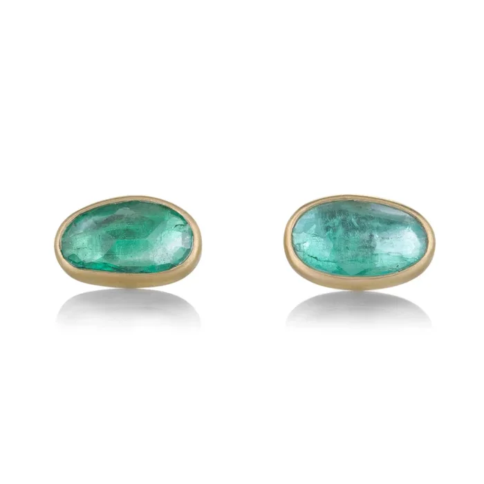 Zambian Emerald Pebble Studs