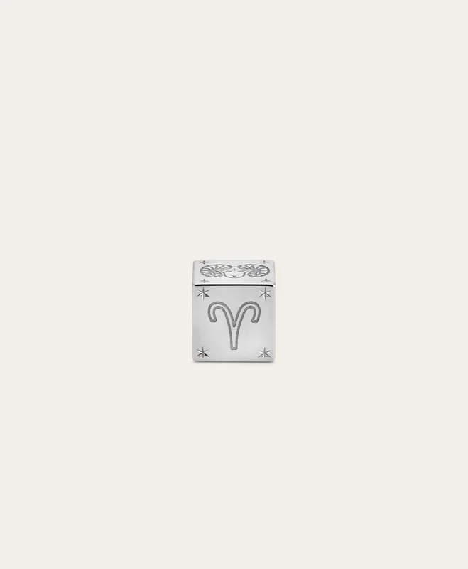 Zodiac Aries Block Big Bead in Sterling Silver