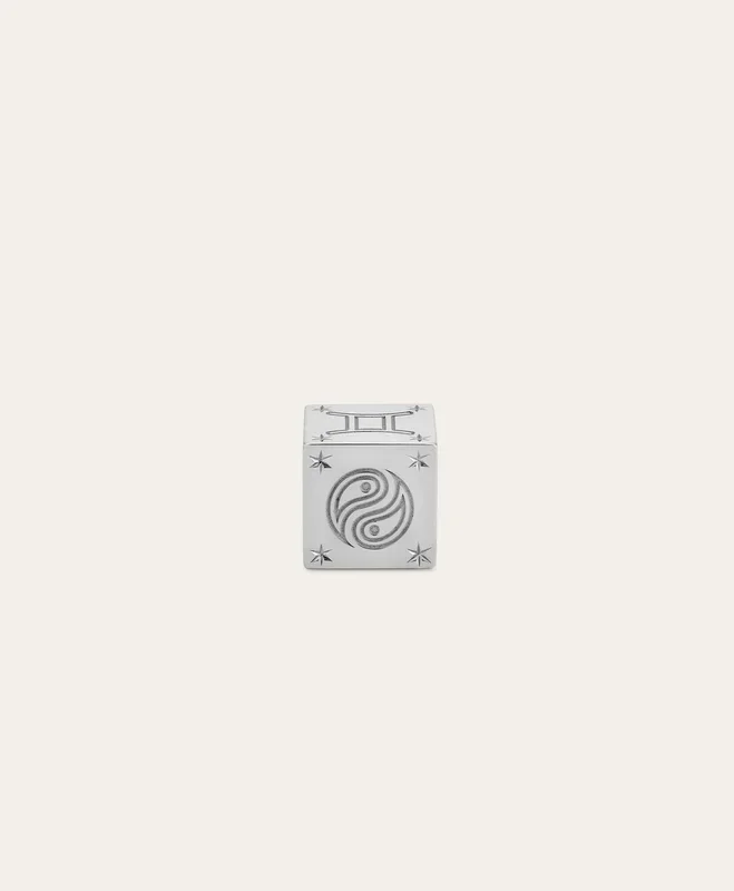 Zodiac Gemini Block Big Bead in Sterling Silver