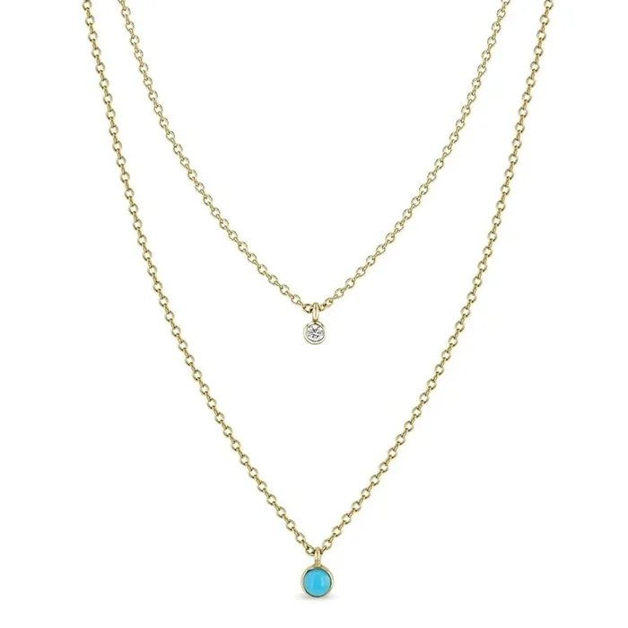 ZOE CHICCO Turquoise & Diamond Bezel Layered Chain Necklace