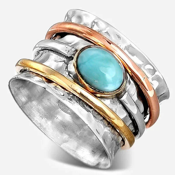 Zweifarbiger Spinner-Ring aus Sterlingsilber mit Larimar